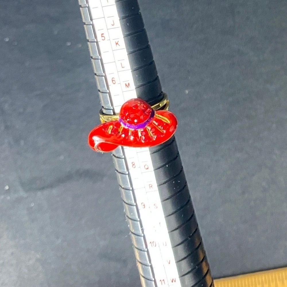 Red Enamel Ladybug Ring with Red Gem Accent for Women size 7